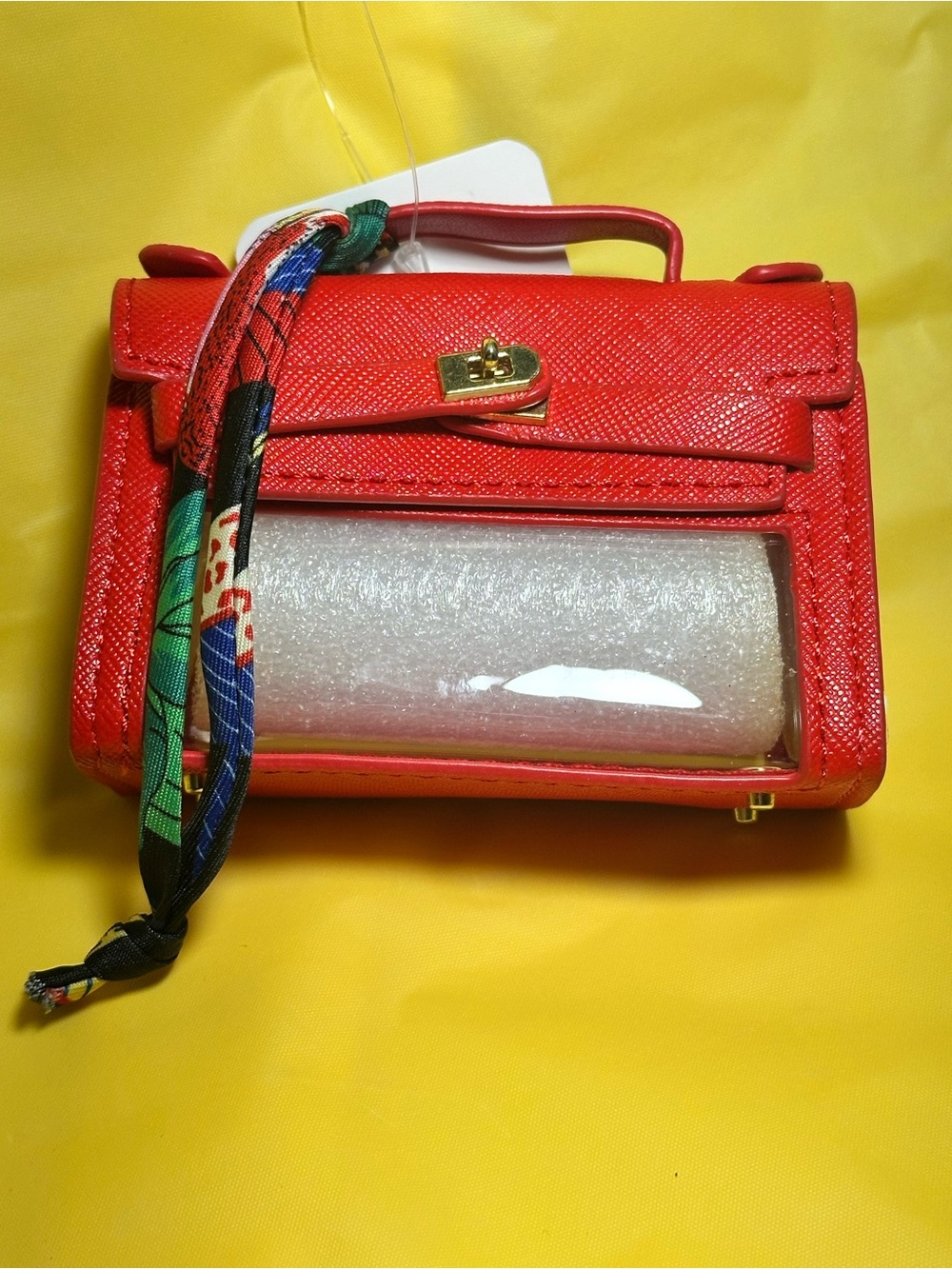 Red Mini Top-Handle Clear-Window With Cute Ties Bag